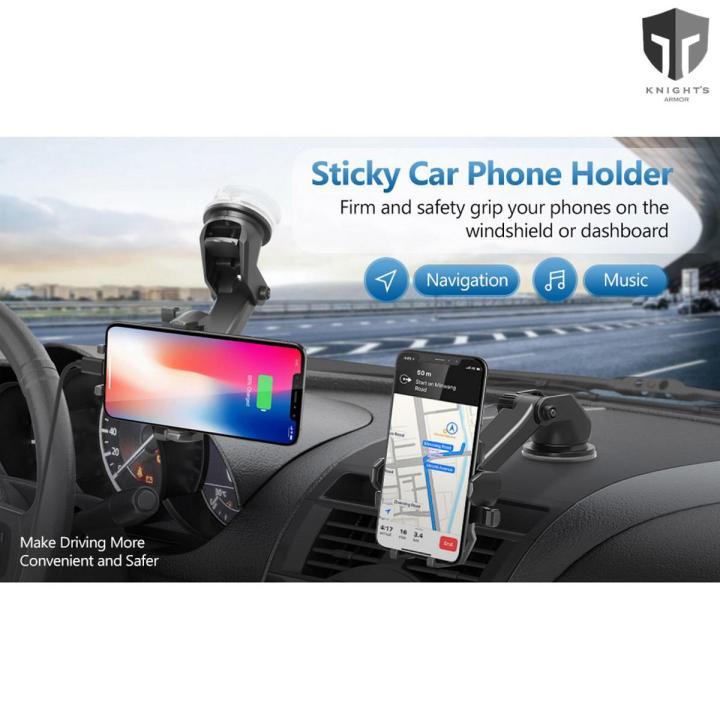 Car Mobile Phone Holder for Dashboard Windshield Desktop - Telescopic One Touch Long Neck Arm Adjustable Quick Stand Technology 360 Degree Rotation Clamp Ultimate Reusable Suction Cup Mount
