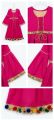 Girls Pink Frock with Golden Trouser - Traditional Mirror Work Short Frock Suit for Women & Girls - Festival & Party Wear Fancy Dress. 
