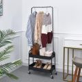 Techmanistan Garment Rack With 2-Tier Shelves, Clothes Coat Hanger, Clothing Hallstand Coat Shoes Organzier Storage Rack Trolley, 2-in 1 Garment Rack Clothing Rack with 2 Tier Metal Basket Rolling Storage Cart. 