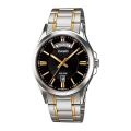 Casio Enticer Black Dial Day & Date with Silver & Golden Bracelet Men's Watch - MTP-1381G-1AVDF. 