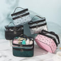 Foldable Double Layer Zipper Makeup Bag Cosmetic bag Clear Travel Cosmetic Storage Case Toiletry Bag Water-resistant for Women. 