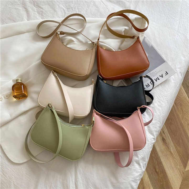 Women's Fashion Handbags Retro Solid Color PU Leather Shoulder Underarm Bag