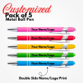 (Pack of 5) Personalized Engraved Pen Metel/Black Pen with Stylus - Customized Name Engraved Pen. 