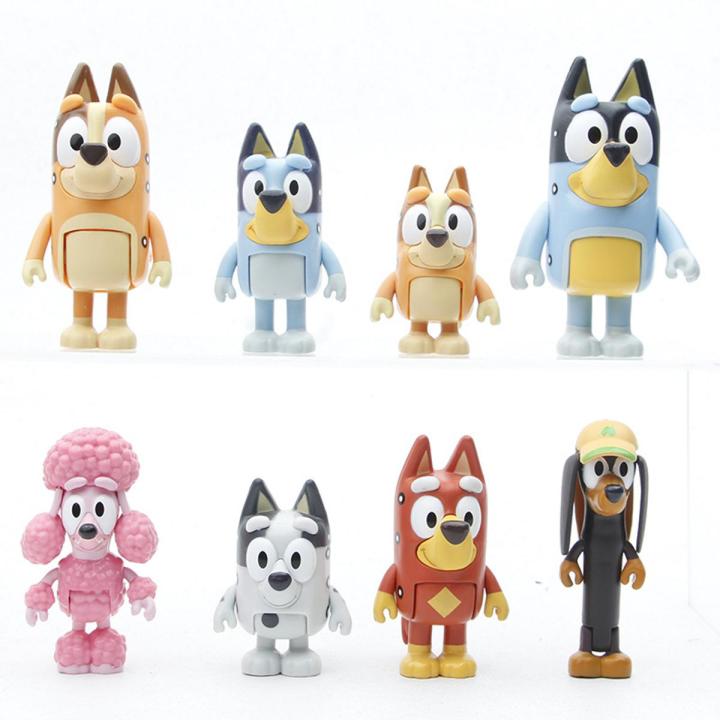 8pcs/set Bluey Family Kawaii Animal The Bluey Bingo Action Toys PVC Figures Cute Cartoon Dog Movable Doll Bingo Dog set Education toys Children's toys Gift