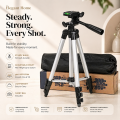 3.5 Feet Tripod Stand for Mobile Phones and Cameras with Mobile Phone Holder, Adjustable and Portable Tripod Stand Mobile and DSLR Stand for Live Stream, Universal Tripod Stand, Silver Model 3110 with Box and Bag | Elegant Home. 