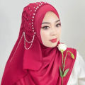 Fancy Hijabs Beaded Tassel Hijab For Girls Solid Color Arab Women Shiny Soft Easy to Wear Turkish Head Wrap Scarf. 