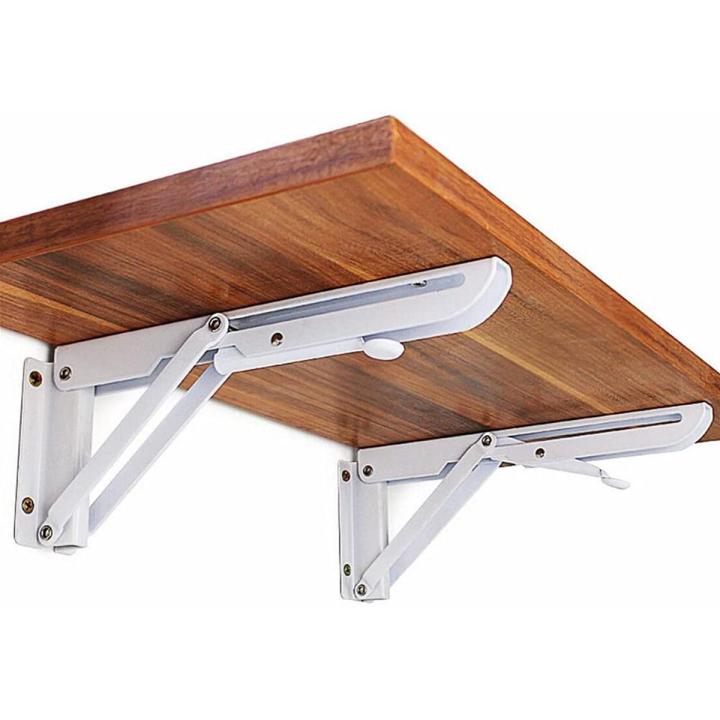 Wall Mounted Folding Wooden Shelf Rack Board Heavy Duty Brackets Cold Roll Steel in White Baking Finish