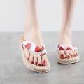 Women Slippers Fashion Women's Floral Imitated Straw Flip Flops Outdoor Sweet Non-Slip Sandals Hemp Rope Beach Shoes. 