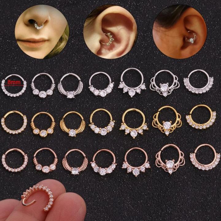 1Pc Open Hoop Daith Earring Cz Cartilage Rook Earring Septum