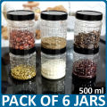 6pcs Snack Jar / Spice Jar / Kitchen Burni / Shelf Storage / Masala Storage Container Food Container 500gms, Jars for kitchen, Spice Jars for kitchen. 