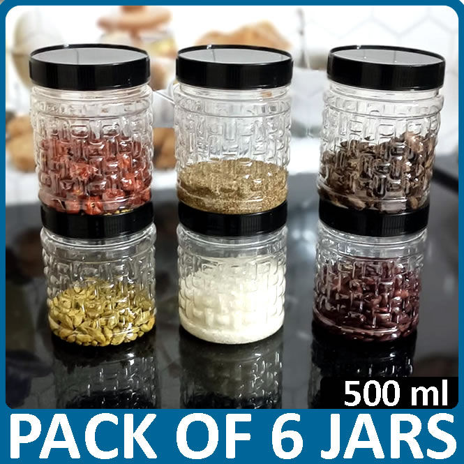 6pcs Snack Jar / Spice Jar / Kitchen Burni / Shelf Storage / Masala Storage Container Food Container 500gms, Jars for kitchen, Spice Jars for kitchen