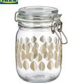 IKEA KORKEN Glass Jar with lid (rubber seal), Clear, Red Brown, patterned light beige, Green, 1 Liter – Air Tight 1000 ML. 