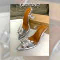 GIOVANO Cinderella Transparent Heel Sandals - Elegant Pointed Toe, 2.5-Inch Crystal Heels, Stylish Formal Wear, Comfortable Padded Sole, Perfect for Parties and Weddings. 