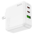 hoco Premium C115 Header GaN Charger 3 Ports PD 65W Power Delivery Quick Charge QC3.0 Fast Charging Adapter Station Multi Interface Wall Charger Block For Laptops Desktops Workstations Tablets Smart Devices Electronics Accessories. 