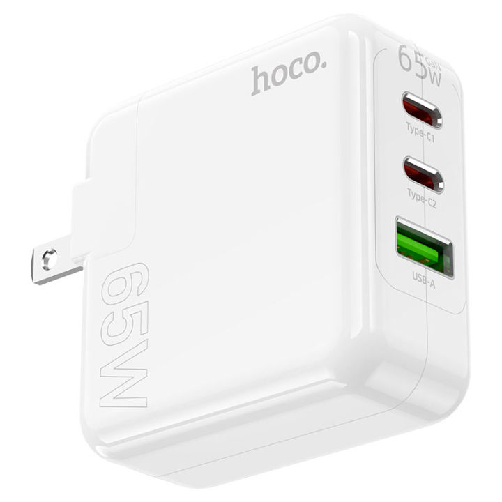 hoco Premium C115 Header GaN Charger 3 Ports PD 65W Power Delivery Quick Charge QC3.0 Fast Charging Adapter Station Multi Interface Wall Charger Block For Laptops Desktops Workstations Tablets Smart Devices Electronics Accessories