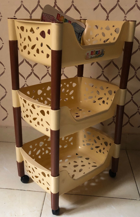 Multipurpose RackTwo and Three-tier Kitchen Rack with storage box vegetable & fruit rack storage rack 2 Layer and 3 laye Rack -Layer-Plastic 4 360 Degree Wheels 3 Story Storage trolly Portable Kitchen Home Multipurpose Good Quality Plastic - Random Colors
