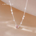 [ New ] Shunyuan Pink Love Pearl Necklace Women's Versatile Simple Sweater Chain Sweet Necklace Accessories. 
