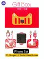 ROCK QC08 QC3.0 PD Fast Charging Travel Charger 36W 2 USB Ports With 2 Lightning Zoadiac Cables (Red+Light Pink). 