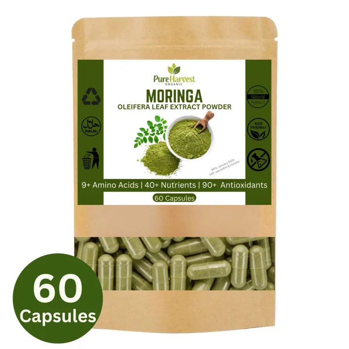 Pure Harvest 60 Moringa Leaf Powder Pills | Pouch Pack | Natural Weight ...