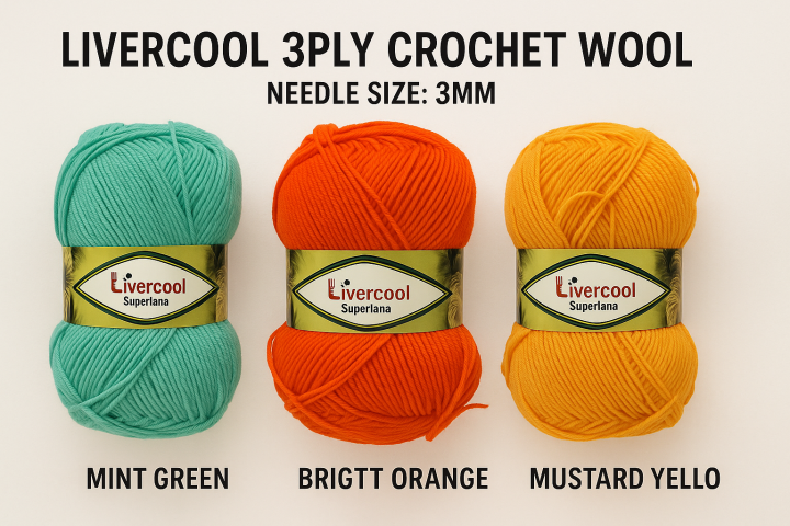 Livercool 3-Ply Soft Crochet Wool Yarn – 100% Acrylic – 75g Ball – 3mm ...