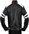 Men's Black With White Stripes Biker Fight Club Faux Leather Jacket. 