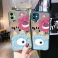dienya For OPPO Reno 4F Case Frosted Transparent Hard Phone Case Cartoon Cute Monster Side Square Edge Casing Full Cover Camera Silicone Softcase Shockproof Protection Cases. 
