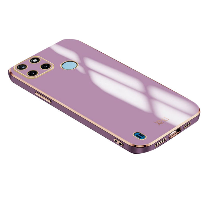 Biruiqu for Realme C21Y  Back Cover Luxury 6D Plating Frame Shiny Bling Phone Pounch Soft Silicone Square Phone Case