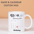 Custom Mug with Name and Date Of Birth, Calendar Mug with Name, Custom Mug with Calendar, Calendar Mug, Mug with Name. 