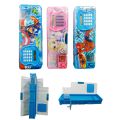 Double Sided Magnetic Button Geometry box with Calculator and Sharpener for boys and girls (Color, Character and Design as per Availability). 
