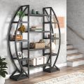Multiple-Tiers Indoor Book Shelf, Large Half Moon Shaped Shelf, Curved Industrial Book Rack for Living Room. 