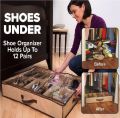 Under Bed Shoe Organizer Bag Foam Fabric Sheet Shoe Organizer with Clear Plastic Zip Cover Store up to 12 Pairs of Shoes Brown 1 Pcs. 