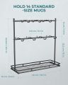 Coffee Mug Holder for Countertop, Tea Cup Holder, 14-Hook Mug Tree Rack for 14 Cups, 2 Tier Mug Display Stand with Heavy Duty Metal Base, Cup-Mug Organizer. 