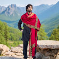 Kamaal Khan Red Iraqi Style 4 Border Chadder / Shawl / Dastaar For Men SHL-182-4. 