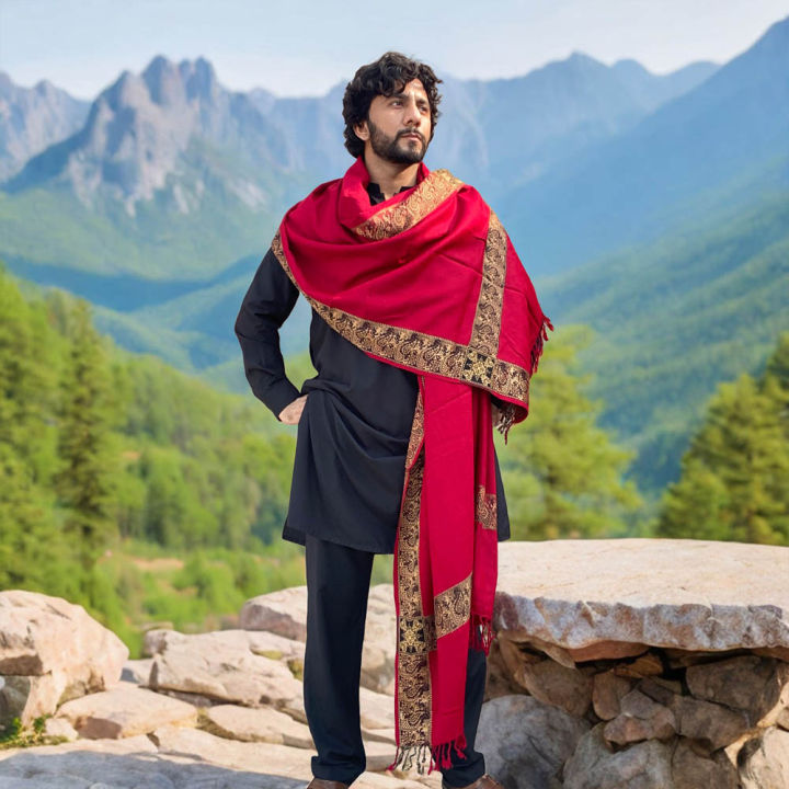 Kamaal%20Khan%20Red%20Iraqi%20Style%204%20Border%20Chadder%20/%20Shawl%20/%20Dastaar%20For%20Men%20SHL-182-4%20-%20Image%203