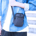 【BestGO】import small mini size cross body sling shoulder waist pouch neck bag mobile cell phone for men male boy Teenager student Korean style designer sport casual fashion Oxford Fabric cloth earphone hole black blue grey. 