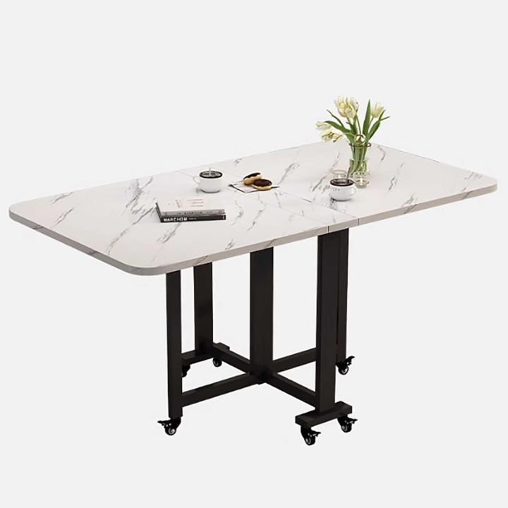 Drop Leaf Dining Table, Folding Dining Table with 6 Wheels, Multipurpose Collapsible Drop Leaf Extension, E1 Grade Environmental Protection Plate, Carbon Steel Bracket, Foldable Forms