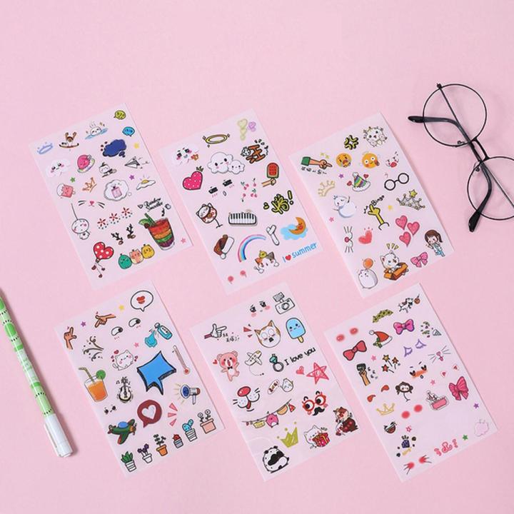 6 Sheets/lot Scrapbook Accessories Students Gift PP Diary Decoration Cute Cartoon Multi Purpose Children Sticker Toys