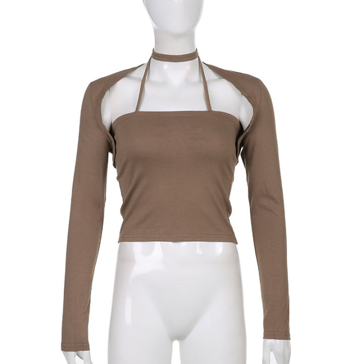 2Pcs%20Women%20Summer%20Crop%20Tops,%20Solid%20Color%20Halter-Neck%20Sleeveless%20Tank%20Tops%20+%20Long%20Sleeve%20Coat%20for%20Girls,%203%20Colors%20-%20Image%202