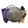 SK Cookware 24 cm Round Sleek Handles Marble Coated Wok (Karahi) with Glass Lid - (Wok Only). 