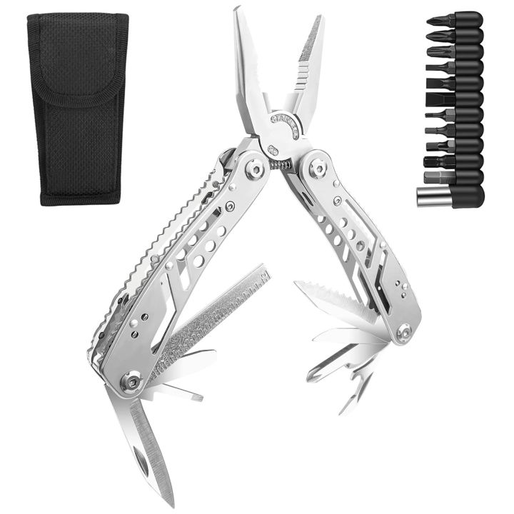 Multitool Tool 11 in 1, Foldable Stainless Steel Multifunctional Pliers with Screwdriver Bits, Multifunctional Pliers, Portable Multi Tool Knife Outdoor for Camping, Hiking, Repairing