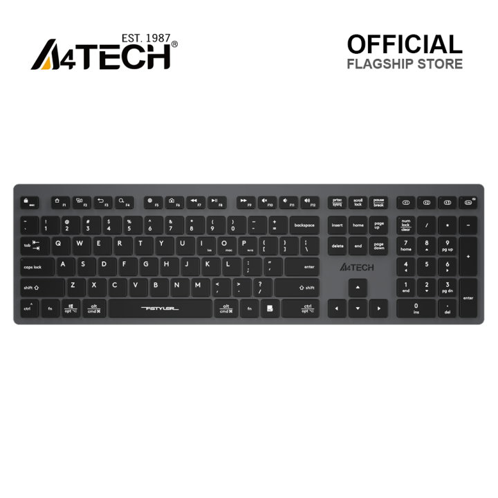A4tech FBX50C Bluetooth & 2.4G Wireless Keyboard - Rechargeable USB Type C - Multi Device - 2 cm Slim & Lightweight - Scissor Switch Keys - Multidevice Pairs Upto 4 Devices - For PC/Laptop/Tablet/iOS/Android/Smart TV