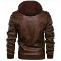 Brown Leather Bomber Style Leather Jacket with Hoodie baseball Jacket For Men. 