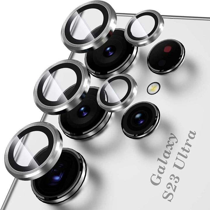 Samsung Galaxy S23 Ultra Camera Lens Protector, Tempered Glass Camera Screen Protector Individual Metal Ring Lens Cover for Galaxy S23 Ultra Accessories, 1 Set