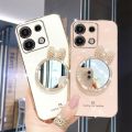 For Infinix Note 30 / Note 30i / Note 30 Pro / Note 30 VIP Back Cover with Bowknot Makeup Mirror Luxury 6D Plating Square Bumper Girls Phone Case Shiny Soft Silicone Protective Cases Pouch. 