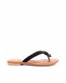 Black V-strap Slippers with Bow Design & Golden Buckle - US Size. 
