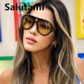 New Luxury Brand Punk Sunglasses For Women Vintage Thick Sun Glasses Men Retro Round Black Yellow Gradient Eyewear Female Shade. 