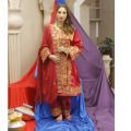 Zarnisha Balochi Embroidery Red Dress Zareecha Collection For Girls / Women. 