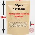 10x15 cm pack of 50/25 pcs Lot Brown kraft paper stand up pouch, craft stand up paper bags with window and zipper Packaging material,packing bag. 