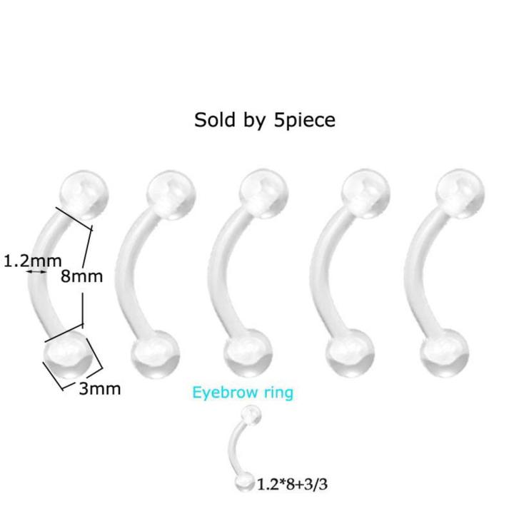 5piece Bioplast Soft Flexible Nose Lip Labret Stud Eyebrow Ring Belly Ring Helix Daith Rook Body Piercing Jewelry