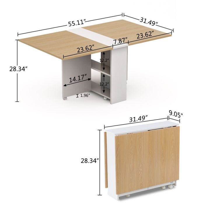 Clever-Space%20saving%20folding%20dining%20table(without%20Chairs)%20-TWDT8-white%20and%20Brown,%20White%20and%20camal,%20Extendable%20Table%20with%20Cabinets,%20Home%20Kitchen%20Furniture%20Decor%20Lunch/Computer%20Desk%20Storage%20Rack,%2055"L%20x%2031.5"W,%20Chairs%20Not%20Include%20-%20Image%206